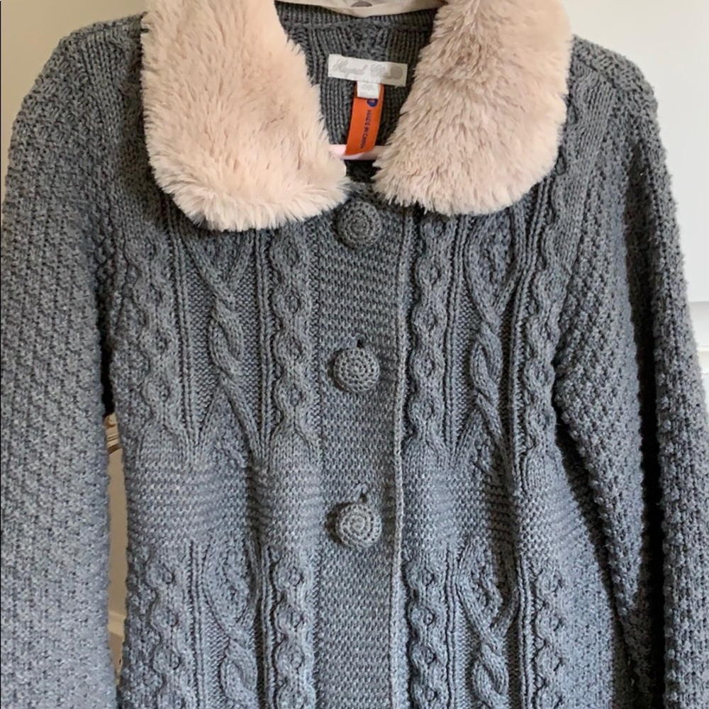 Mayoral Chic grey and fur trim woven sweater coat